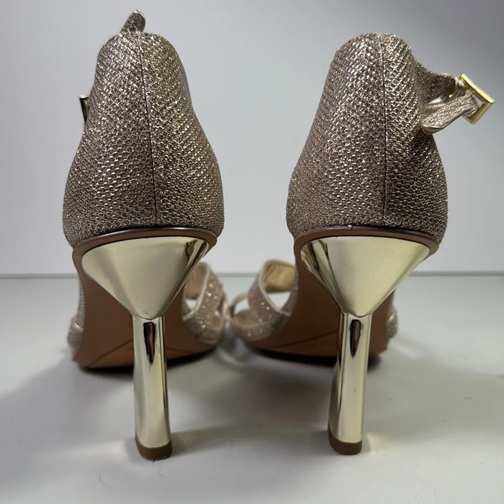 NWOB Franco Sarto Rania2 Stiletto Heels Gold Shimmer Cut Out Women Size 10 Shoes
